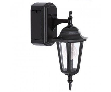 REVERSIBLE WALL LANTERN WITH BUILT-IN ELECTRICAL OUTLET (GFCI)