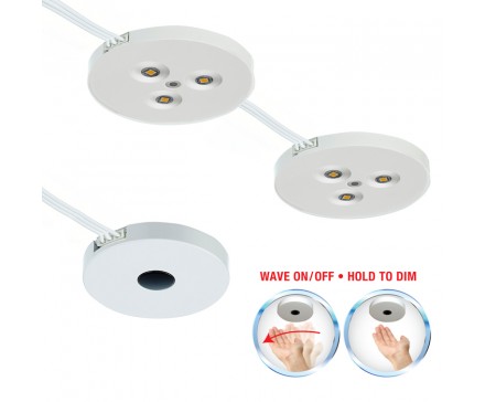 DIMMABLE ULTRA SLIM LED UNDER CABINET PUCK LIGHT, WAVE ACTIVATED 