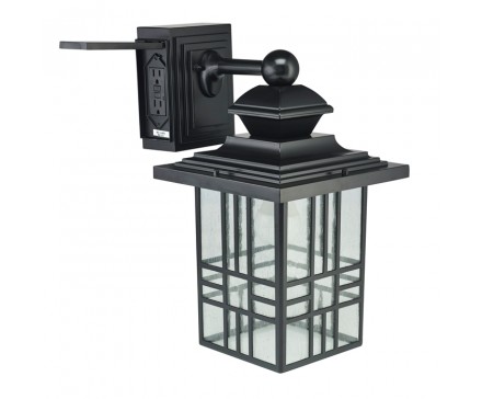 14" MISSION STYLE WALL LANTERN WITH BUILT-IN ELECTRICAL OUTLET (GFCI)