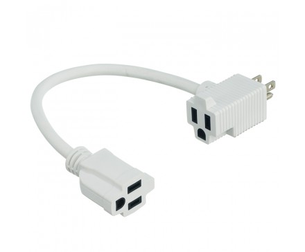 12” (30 CM) HEAVY DUTY EXTENDER CORD WITH 2 OUTLETS, WHITE 