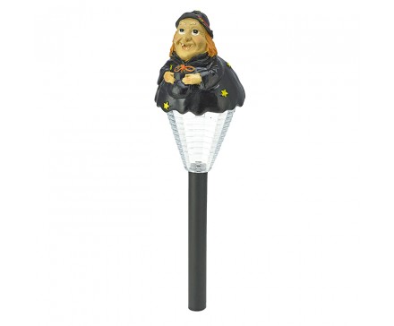 15.375" POLYRESIN WITCH HEAD HALLOWEEN SOLAR LIGHT