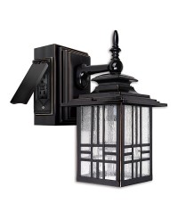 13" MISSION STYLE WALL LANTERN WITH BUILT-IN ELECTRICAL OUTLET (GFCI)