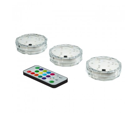 JUEGO DE LUCES REDONDAS LED SUMERGIBLES CON CONTROL REMOTO