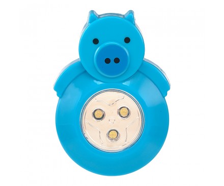 LAMPE-POUSSOIR ADHÉSIVE À 3 DEL FORMAT ANIMAL, COCHON BLEU